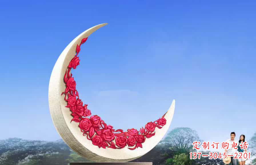 南阳不锈钢广场月亮雕塑1