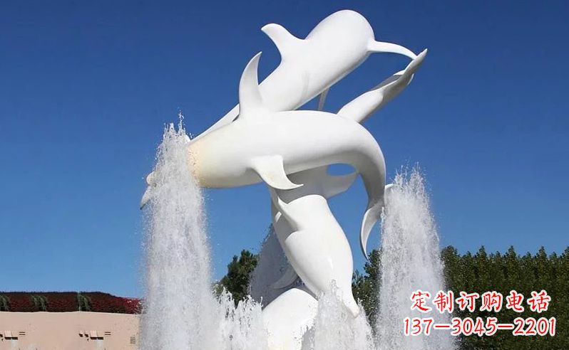 南阳不锈钢海豚喷泉雕塑传递海豚的美丽