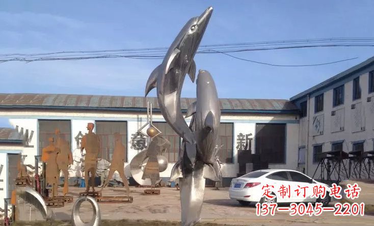 南阳不锈钢海豚嬉戏雕塑精美的艺术视觉