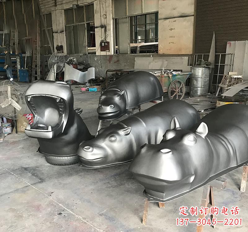 南阳静态之美22英寸不锈钢河马雕塑