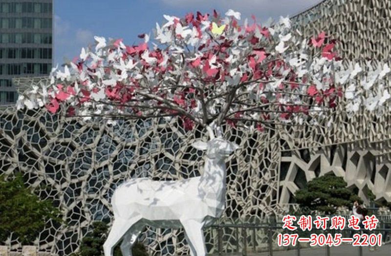 南阳不锈钢几何小鹿雕塑精致之美