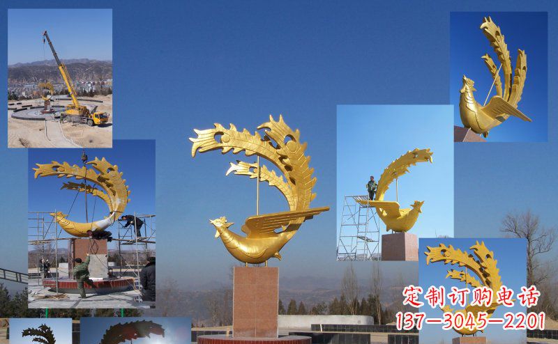 南阳不锈钢金色的凤凰广场雕塑