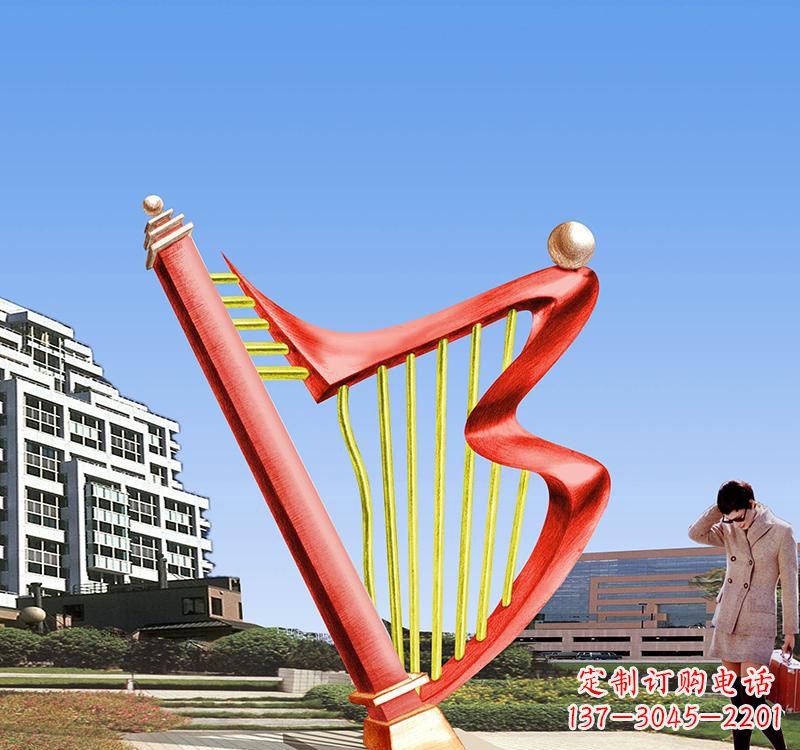 南阳不锈钢竖琴雕塑把旋律汇聚成艺术精品