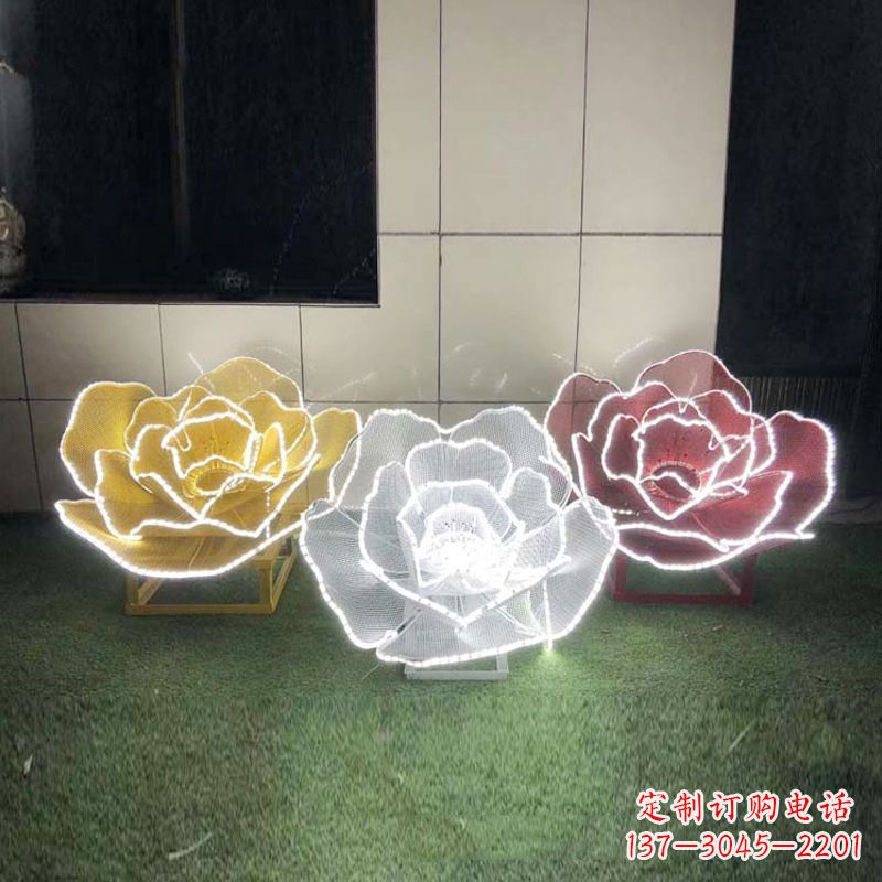 南阳精美不锈钢玫瑰花灯光雕塑