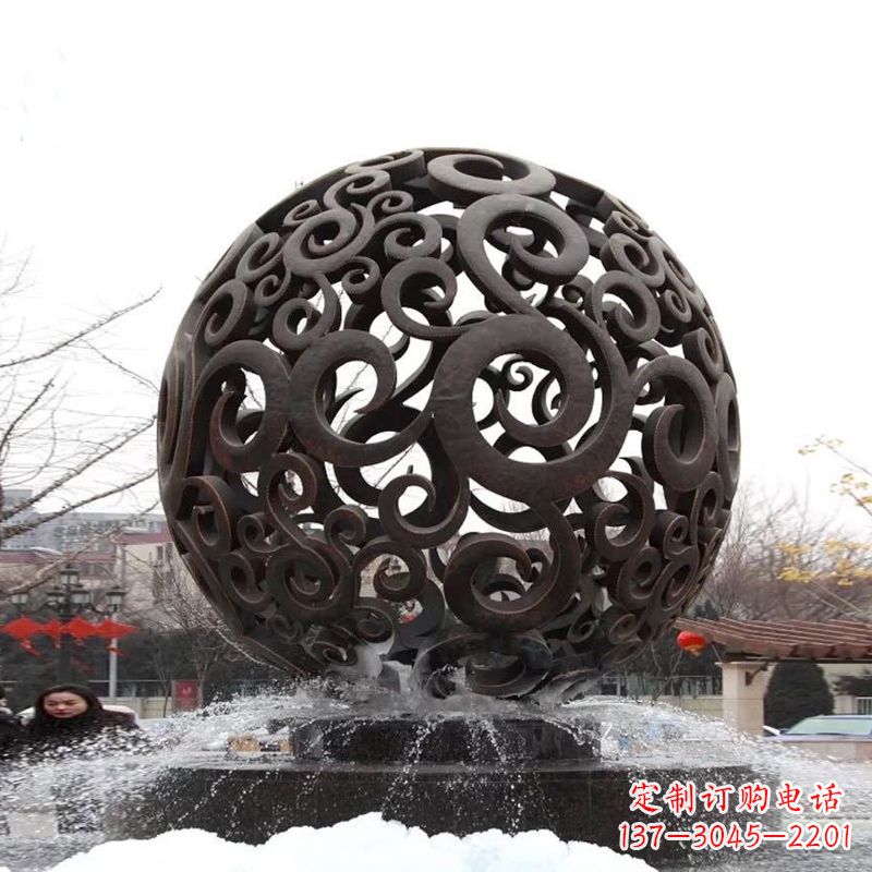 南阳不锈钢镂空球水景喷泉雕塑
