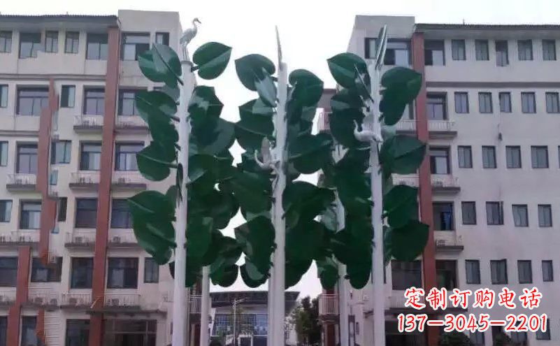 南阳浓郁绿意,不锈钢树叶雕塑