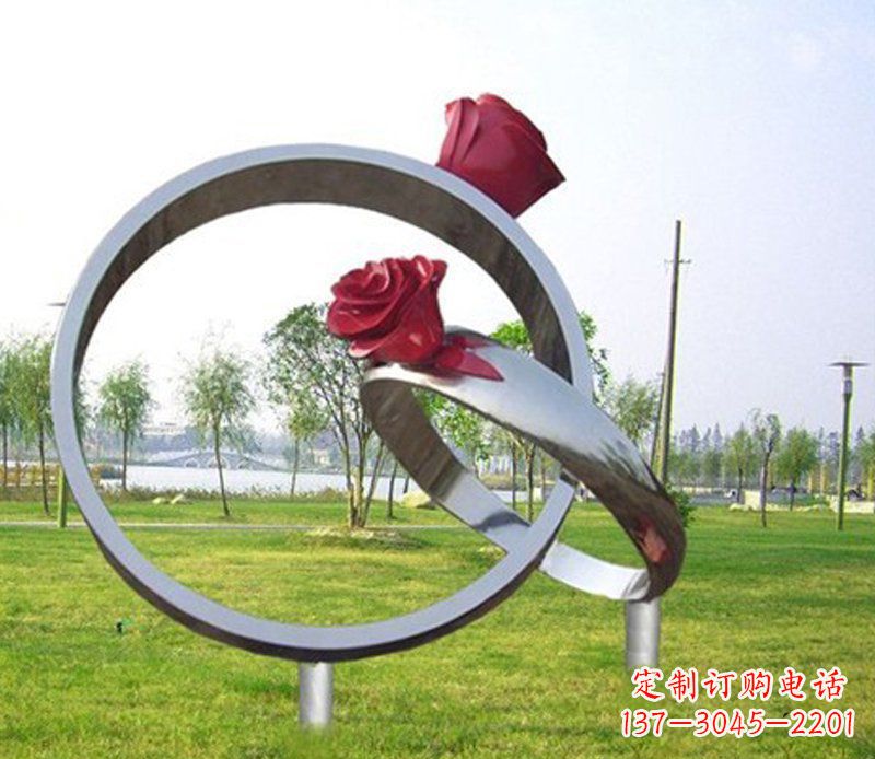 南阳不锈钢玫瑰戒指雕塑