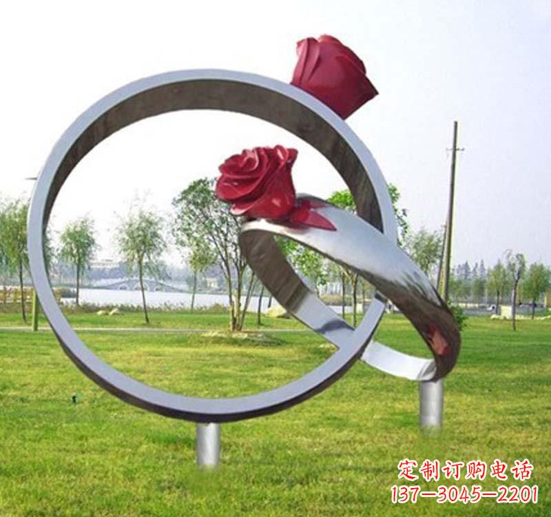 南阳精美不锈钢玫瑰戒指雕塑