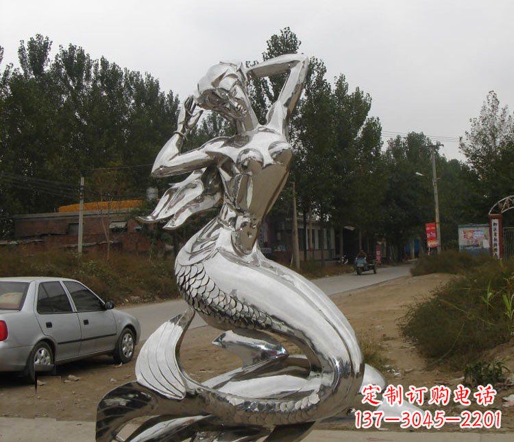 南阳不锈钢美人鱼和海豚公园景观雕塑