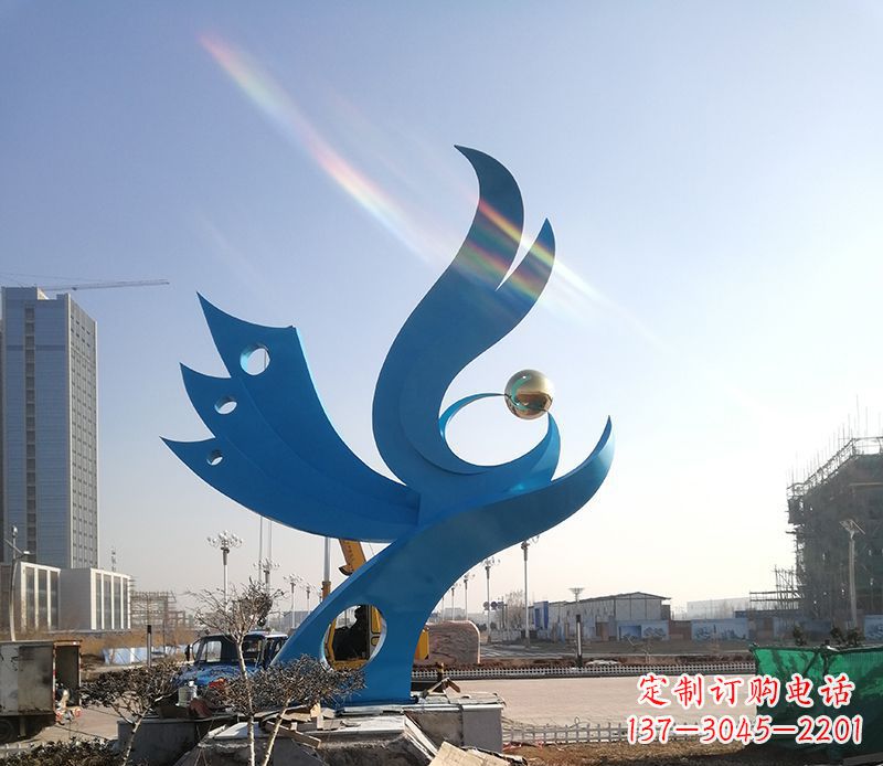 南阳不锈钢喷漆凤凰雕塑 (2)