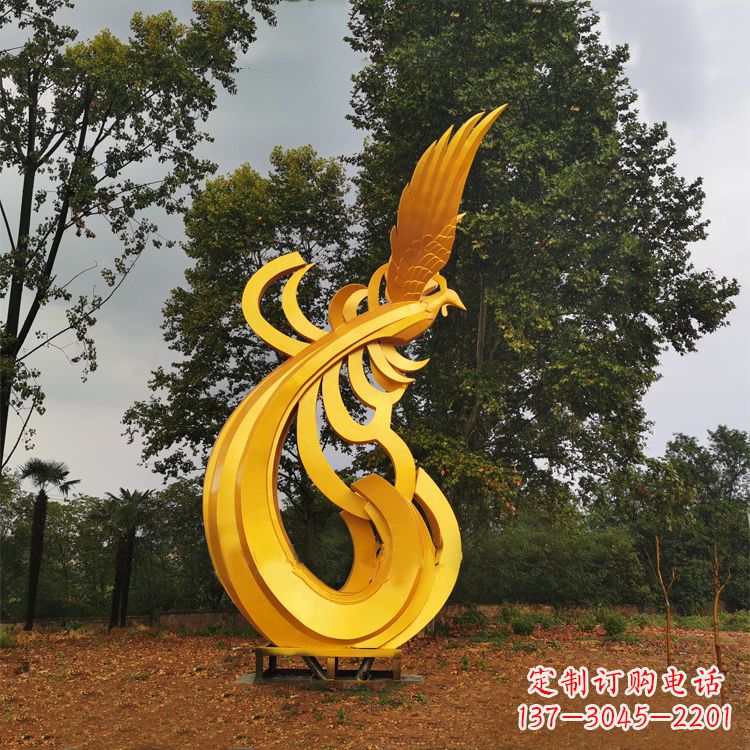 南阳不锈钢凤凰雕塑黄金色园林之美