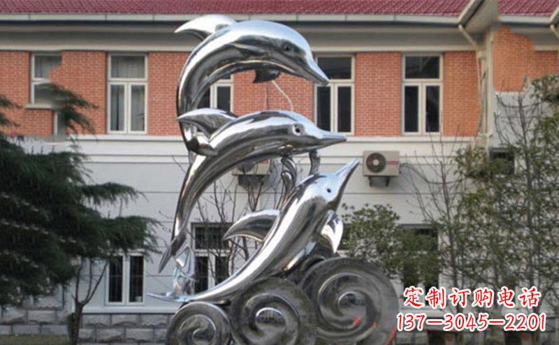 南阳不锈钢跳跃海豚雕塑 (2)