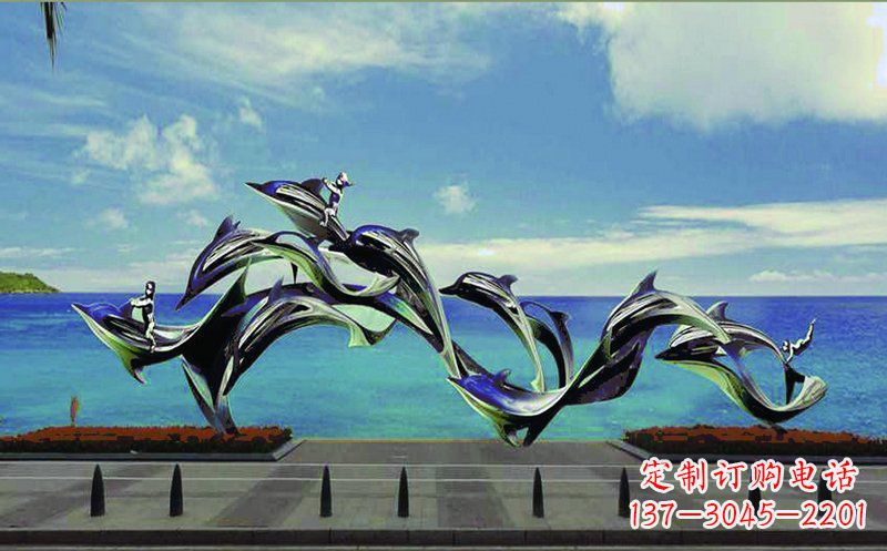 南阳不锈钢跳跃的海豚广场景观雕塑