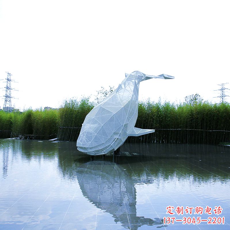南阳不锈钢网格鲸鱼水景景观雕塑