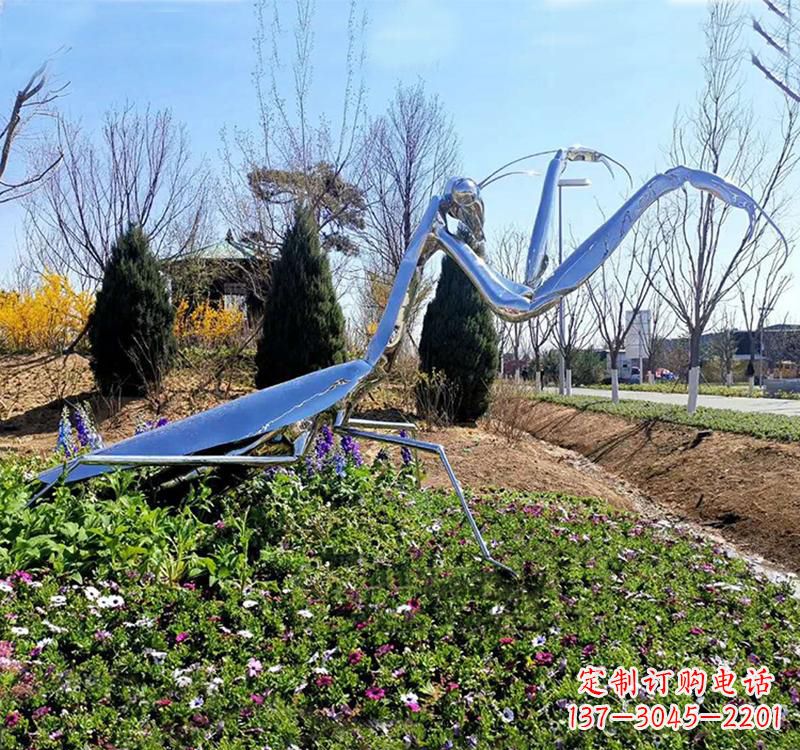 南阳折射螳螂之美不锈钢现代动物雕塑