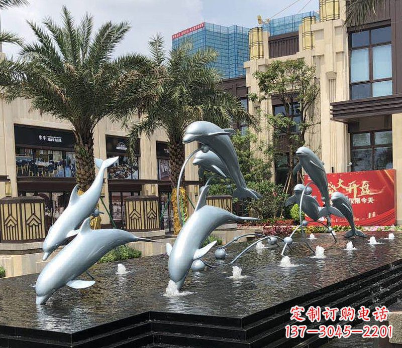 南阳不锈钢海豚跳跃喷泉雕塑美丽的艺术装置
