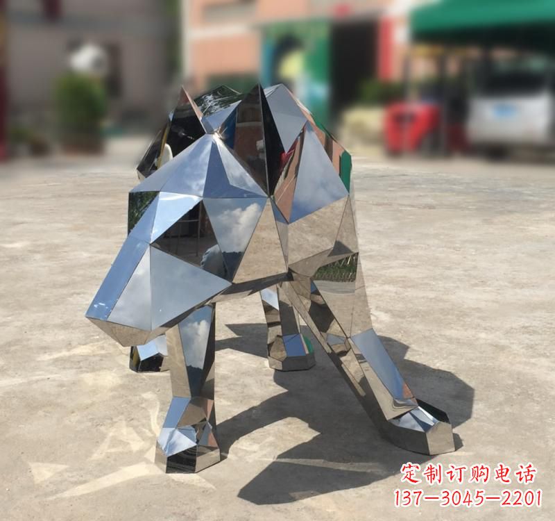 南阳不锈钢园林动物几何狼雕塑