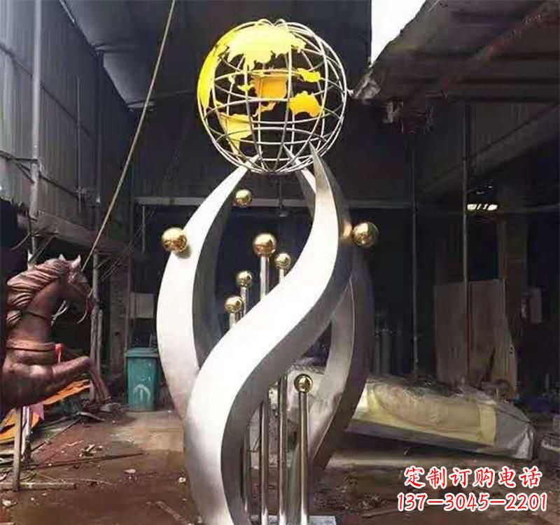 南阳不锈钢转动地球仪雕塑——传承地球文明