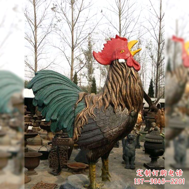 南阳彩绘铜雕公鸡生肖动物雕塑