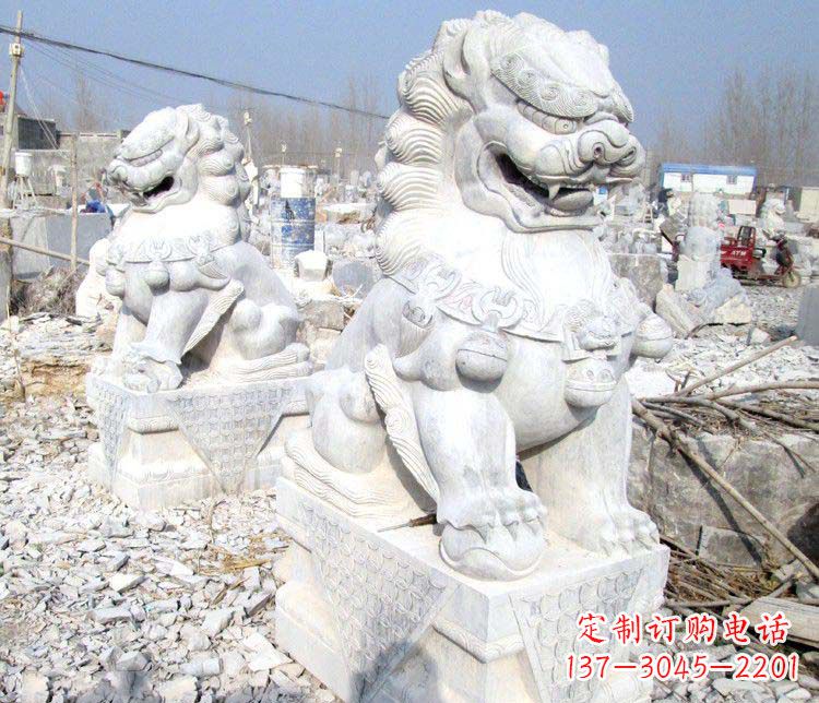 南阳踩球门口看门狮子石雕