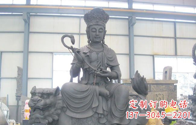 南阳乘狮子的文殊菩萨石雕