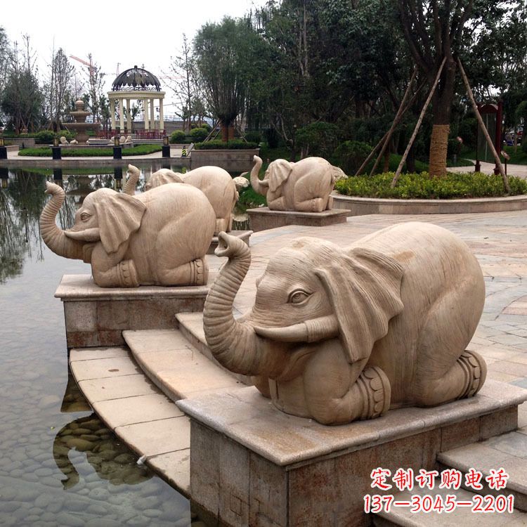 南阳池塘喷水大象雕塑
