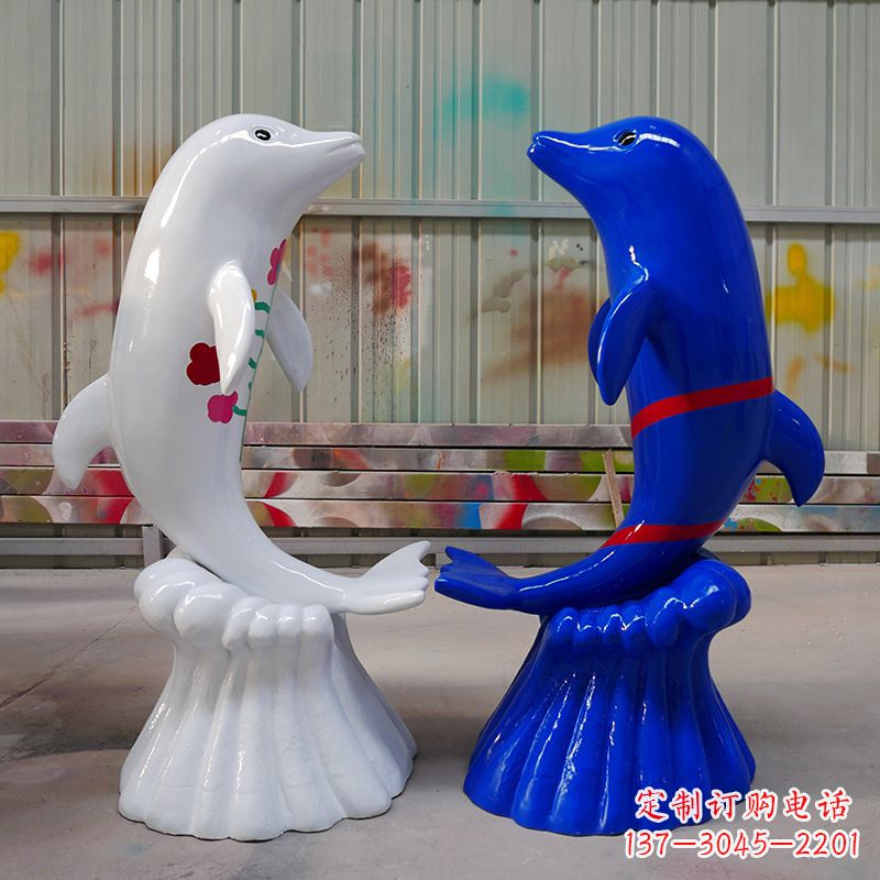 南阳冲浪海豚卡通动物雕塑,园林水景戏水动物景观