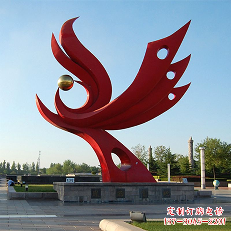 南阳精美凤凰雕塑点缀公园园林景观