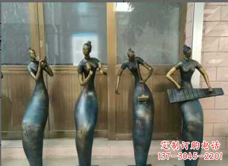 南阳抽象女孩演奏乐器铜雕
