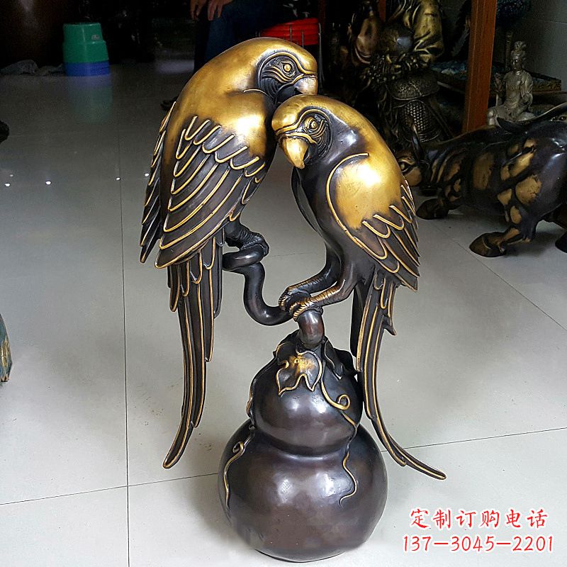 南阳铸造纯铜鹦鹉雕塑