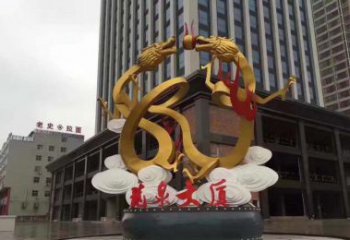 南阳精美的双龙戏珠不锈钢雕塑