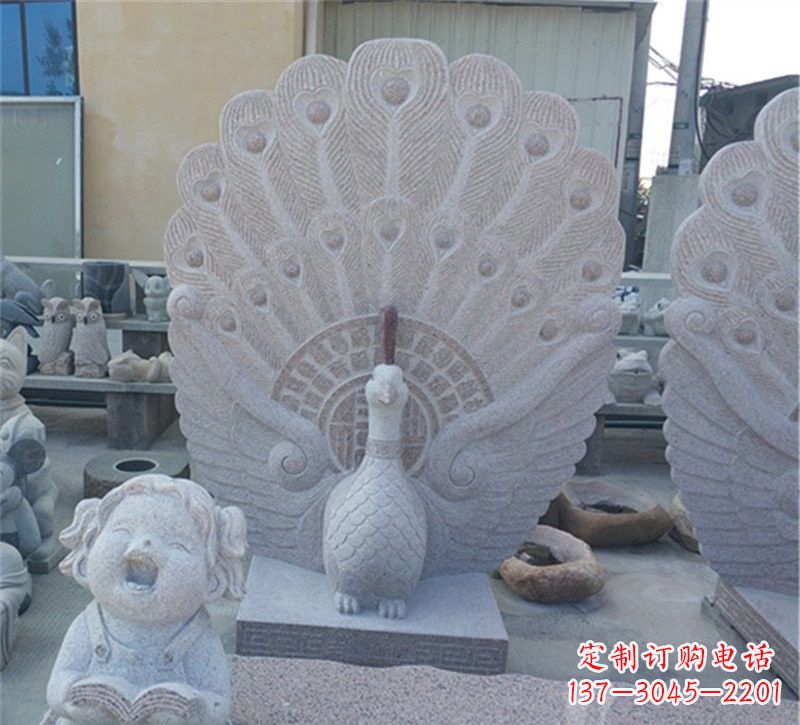 南阳大理石孔雀开屏石雕