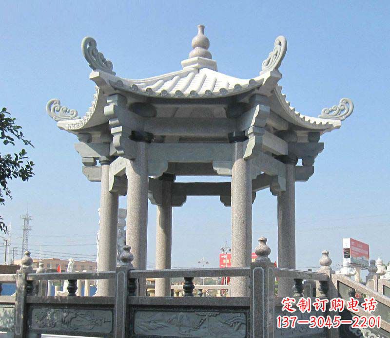 南阳大理石六角凉亭石雕 (2)