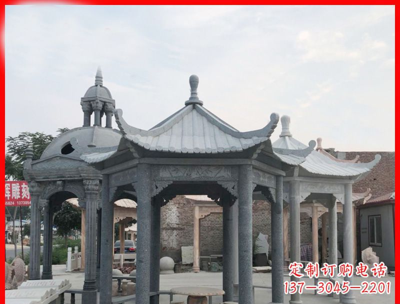 南阳大理石六角凉亭公园石雕 (5)