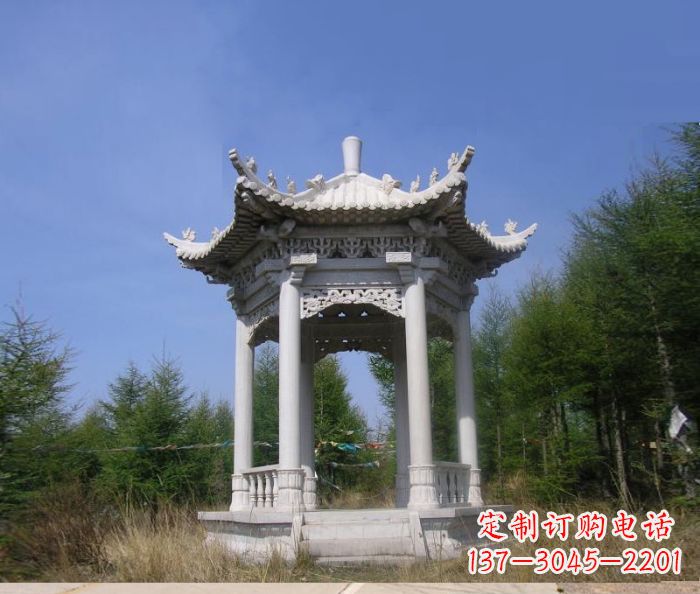 南阳大理石六角石雕凉亭 (3)