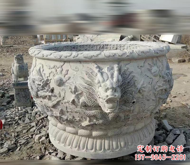 南阳大理石龙浮雕水缸