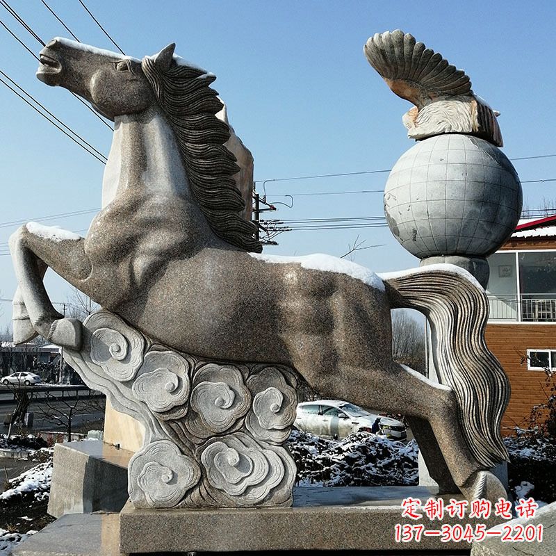 南阳大理石马踏祥云雕塑