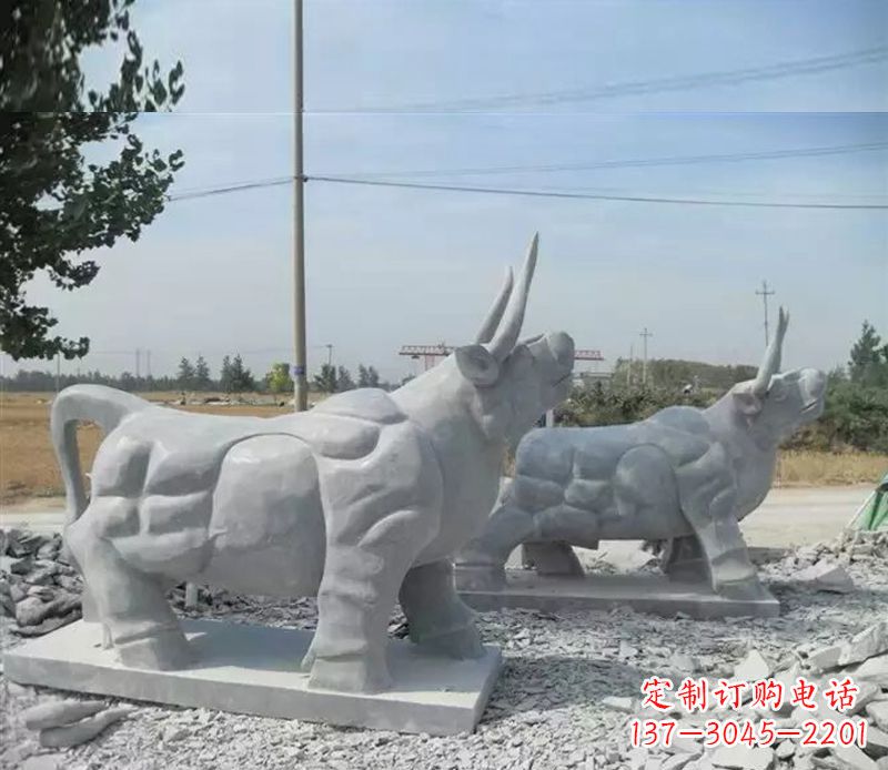南阳大理石多角度牛雕塑