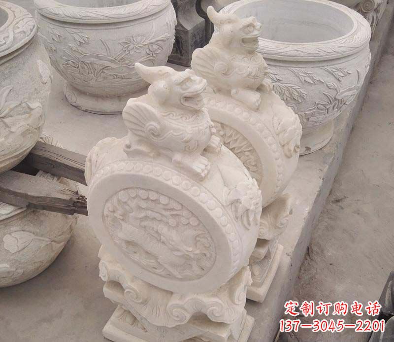 南阳大理石貔貅抱鼓石雕塑