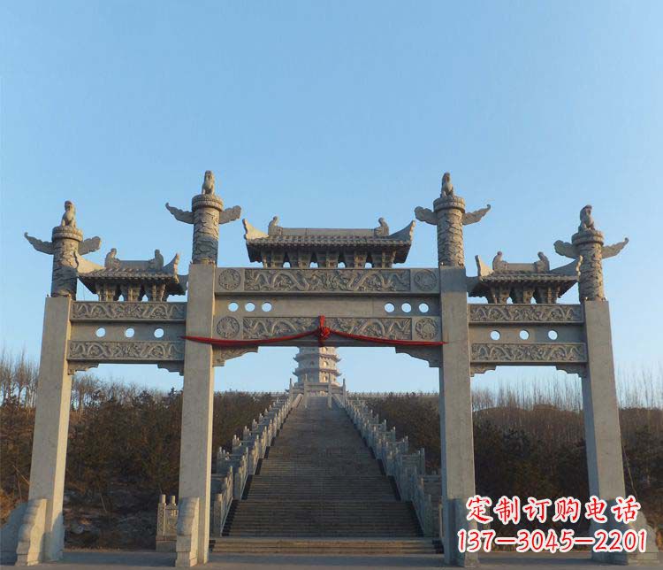 南阳精美大理石三门牌坊雕塑
