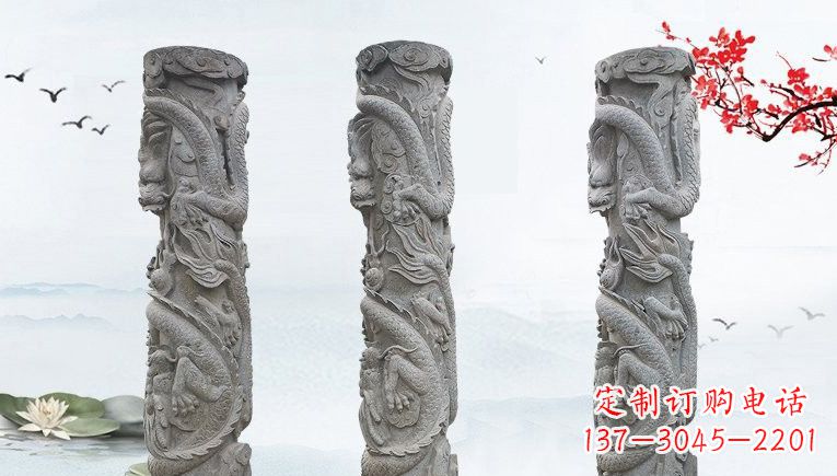 南阳精美大理石龙柱雕塑