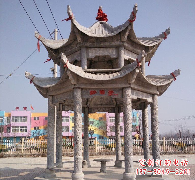 南阳大理石双层八角凉亭广场石雕