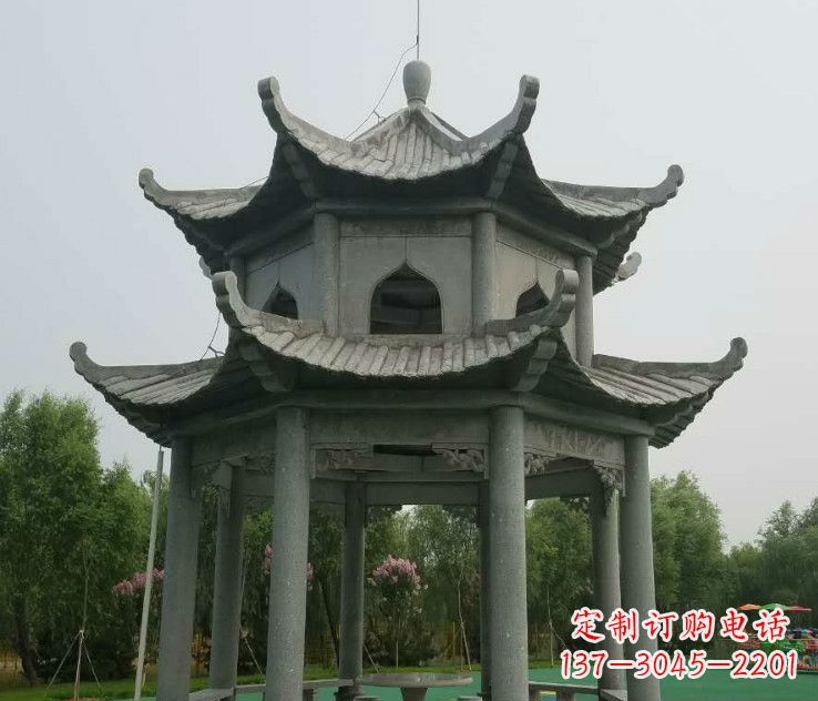 南阳大理石双层凉亭石雕