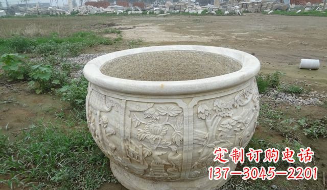 南阳大理石鸳鸯园林景观石雕花盆