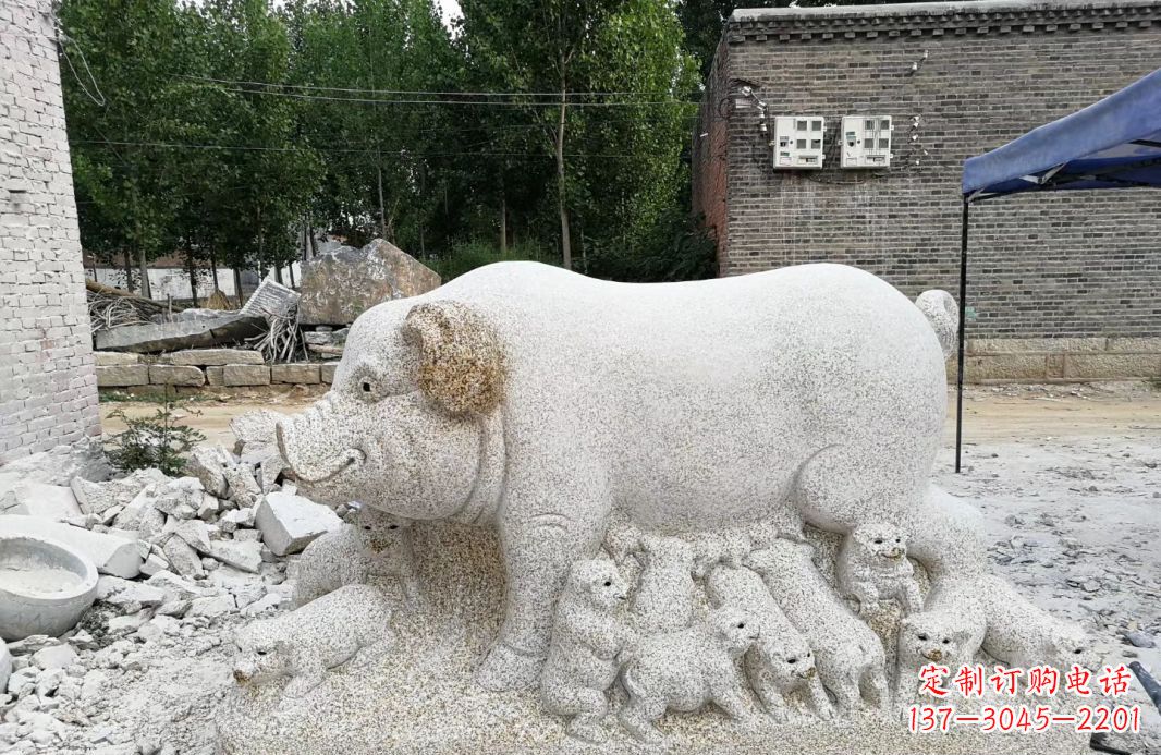 南阳大理石招财小母猪雕塑公园动物雕塑