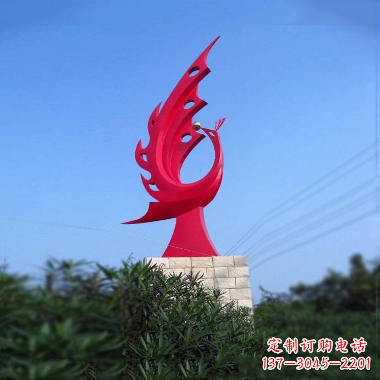 南阳大象红色凤凰不锈钢雕塑-城市动物标识景观雕塑