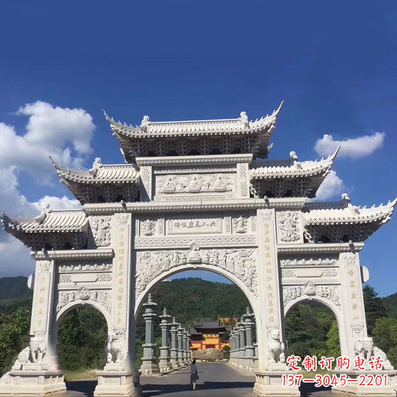 南阳大型汉白玉景区大门石雕牌楼雕塑