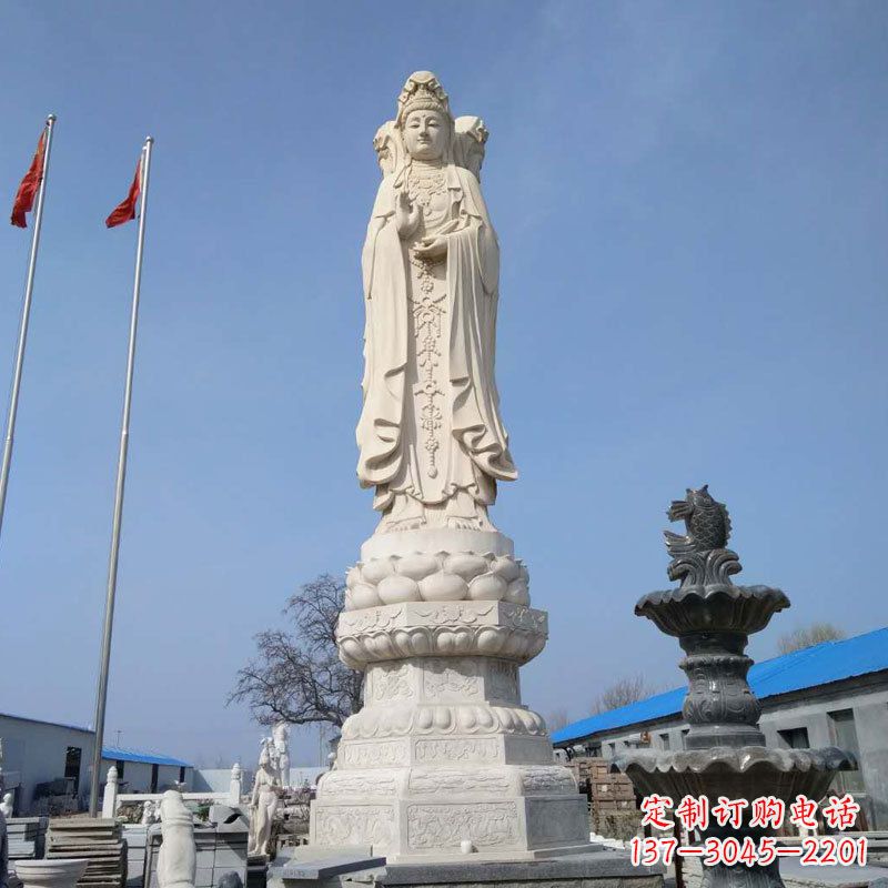 南阳中领雕塑汉白玉三面观音石雕