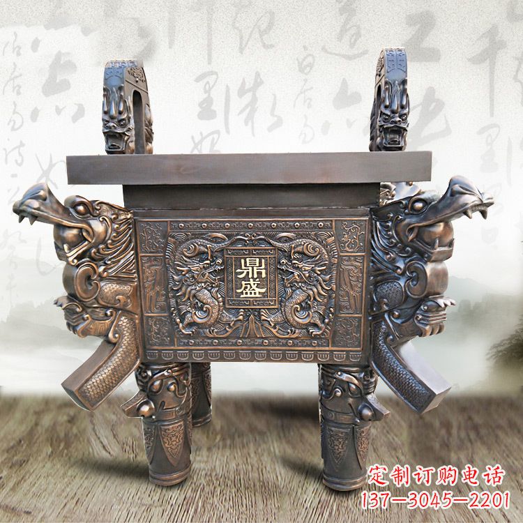 南阳典雅双龙四龙铜鼎雕塑