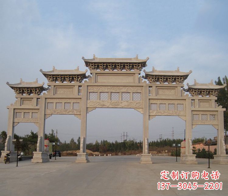南阳大型五门牌坊石雕精美雕塑